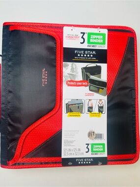 Five Star 3-Inch Zipper Binder – Red & Black – 850 Sheet Capacity
